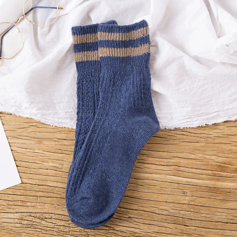 Wool Slouch Socks Thick Warm Leisure Two Bar Crew Socks Wholesale